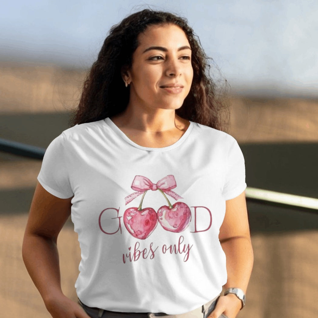 Coquette Watercolor Cherry Bow T-Shirt (Women)